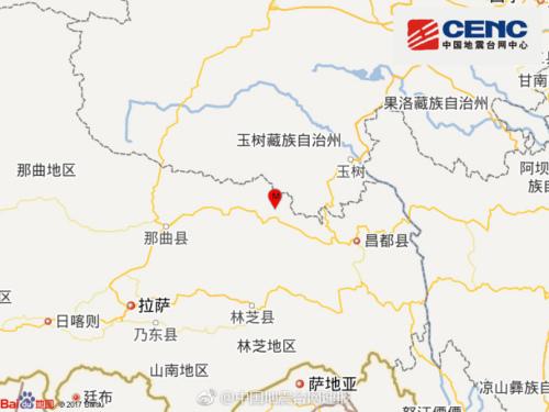 西藏昌都市丁青县发生4.5级地震 震源深度7千米