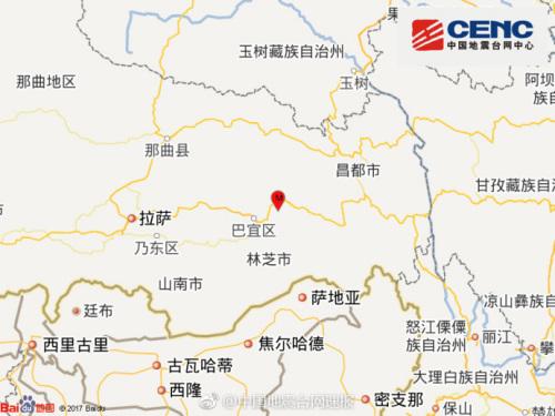 西藏林芝市巴宜区发生3.0级地震震源深度6千米
