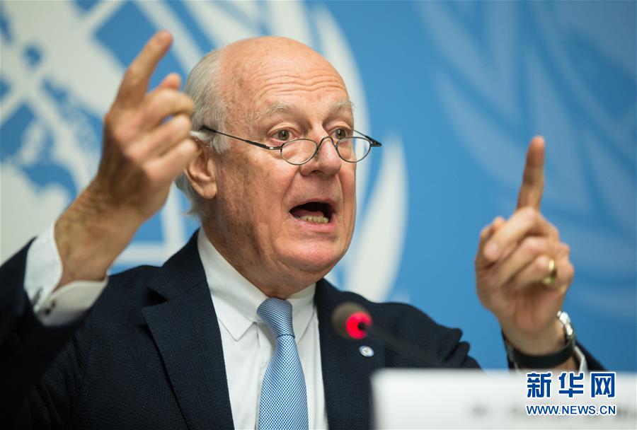 12月14日，在瑞士日内瓦万国宫，联合国秘书长叙利亚问题特使德米斯图拉出席记者会。