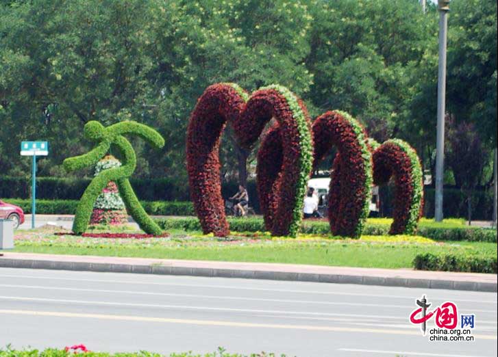 Sculpture florale dans une rue de Beijing