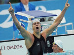 Le Brésilien Cesar Cielo Filho remporte la médaille d'or du 50m nage libre Hommes aux JO de Beijing