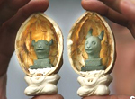 Figurines en pâte à sel représentant les têtes de rat et de lapin