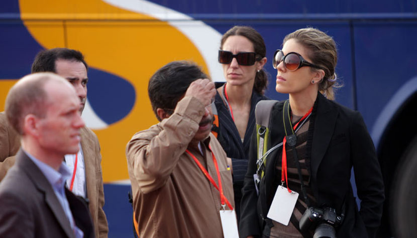 Les journalistes sur la place Tian'anmen pour couvrir la Fête nationale de Chine