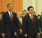 Hu Jintao accueille Barack Obama à Beijing