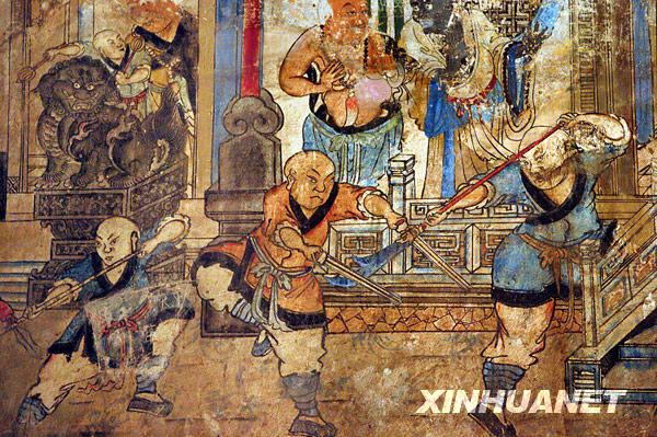 La fresque dans la salle de la cour de Changzhu du temple Shaolin (Photo prise en septembre 2005)