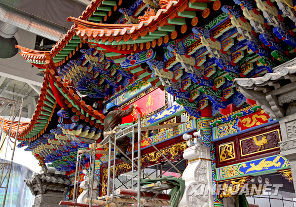 Le 3 avril, l'aménagement du pavillon provincial du Yunnan dans le pavillon de la Chine.