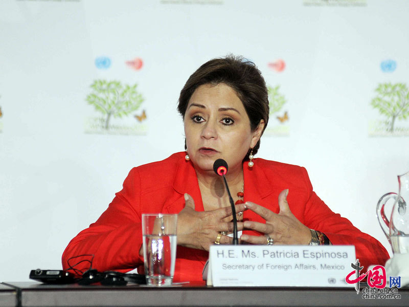 Mme. Patricia Espinosa, Secrétaire des Relations Extérieures du Mexique, prononce un discours à la conférence.
