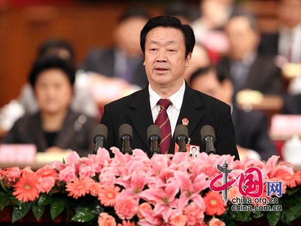 Wang Shengjun, directeur de la cour populaire suprême présente le rapport d&apos;activité de la cour populaire suprême