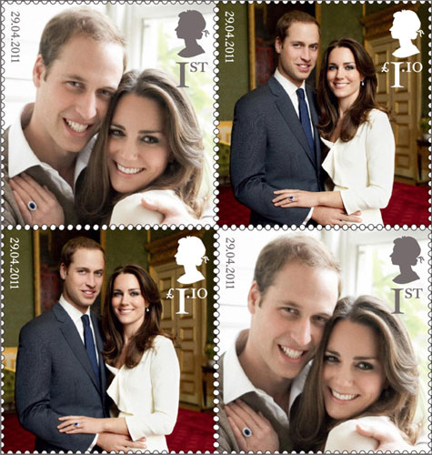 Émission de timbres à l'effigie du prince William et de Kate Middleton