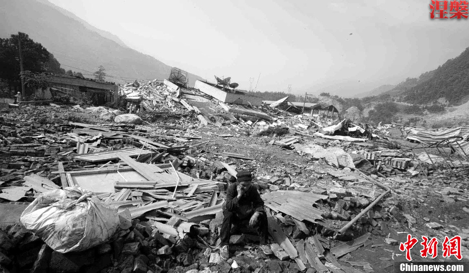 La situation désastreuse du bourg de Yingxiu après le séisme.