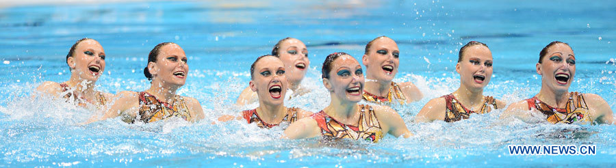 La Russie a été sacrée championne olympique sur l'épreuve par équipes de natation synchronisée avec 197,030 points, vendredi à l'Aquatics Centre de Londres.