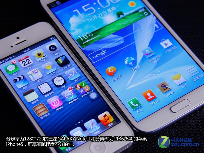 Comparaison de l&apos;iPhone 5 et du Galaxy Note II en image