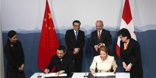 La Chine et la Suisse signent un mémorandum sur l'accord de libre-échange