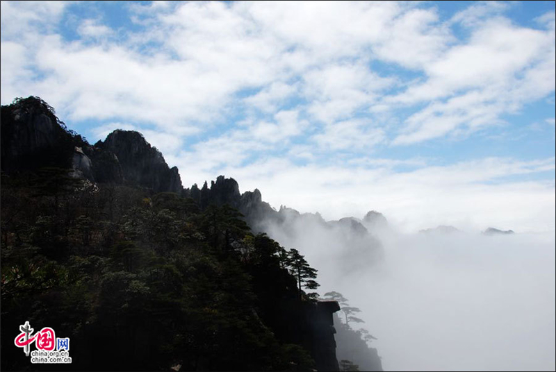 Le mont Huangshan dans une mer de nuages