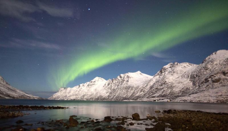 Norvège : une aurore boréale illumine le ciel du fjord de Tromsø