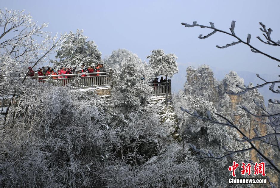 Zhangjiajie : le mont Tianzi recouvert d'un manteau de neige