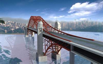 6 Chaotianmen-Brücke ,Gew?lben,Bauarbeiter,Stahl,Gew?lbe,Brücke,Fluss,Jangtse,Halbkreise,Spanne, Stadt Chongqing ,china-rot 
