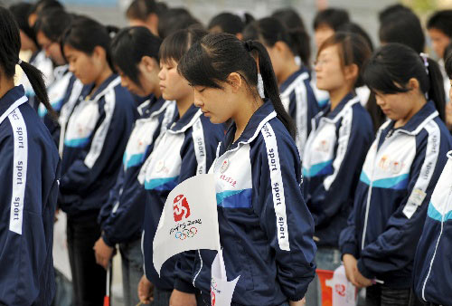 Schweigeminute,Huainan,Anhui, Olympischen Spiele ,Fackellauf 3