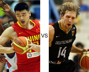 Offensichtlich ist die chinesische Basketballnationalmannschaft die Mannschaft von Yao und die deutsche die von Nowitzki. Die beiden sind NBA-Superstars. Obwohl Yao wegen eines Ermüdungsbruchs im linken Fu? nur 55 Spiele für Houston Rockets absolvierte, spielte der 2,26m gr??e Center eine erfolgreiche Saison mit 22 Punkten und 10,8 Rebounds.