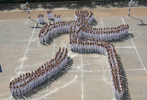24 Olympia-Logo und –Piktogramm aus Menschen