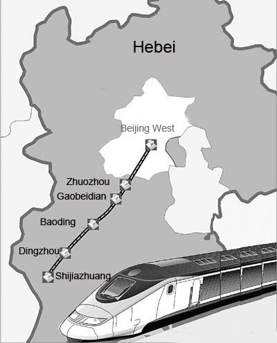 Die Bauarbeiten an der Hochgeschwindigkeitsbahnstrecke zwischen Beijing und Shijiazhuang, Hauptstadt der nordchinesischen Provinz Hebei, haben am Dienstag begonnen. Die 281 Kilometer lange Strecke soll in vier Jahren fertig gestellt und in betrieb genommen werden.