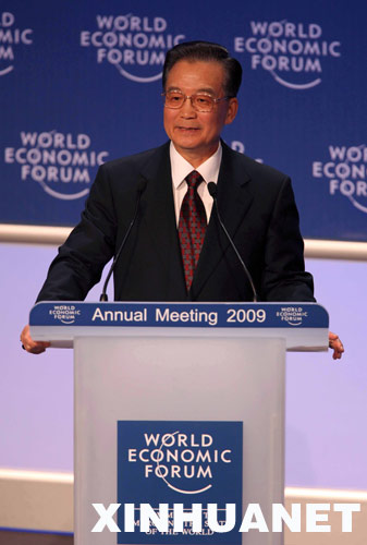 Der chinesische Ministerpr?sident Wen Jiabao hat am Mittwoch auf der Jahreskonferenz des Weltwirtschaftsforums (WEF) 2009 in Davos eine Rede gehalten.