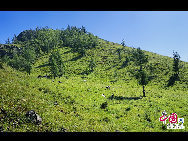 Die schöne Landschaft von dem Woniu-See