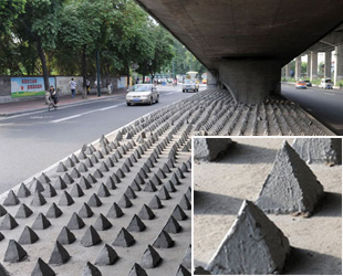 Sie sehen aus wie Panzersperren aus dem zweiten Weltkrieg: Mit einer Menge von pyramidenförmigen Zementblöcken will die chinesische Stadt Guangdong die Obdachlosen daran hindern, unter den Brücken zu schlafen.