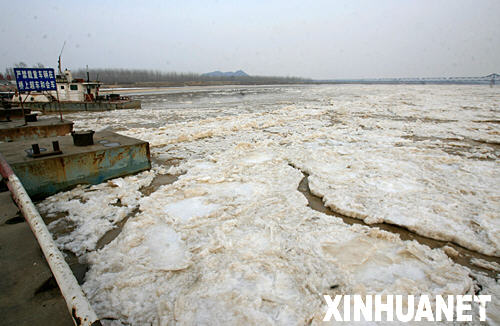 1月14日拍摄的黄河山东济南段的流凌。