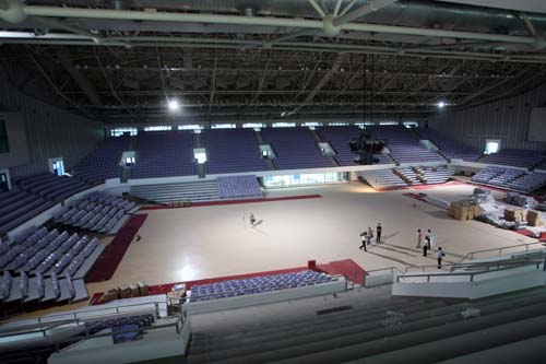 淡紫色座椅使奥体中心体育馆浪漫典雅