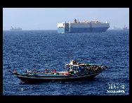 第274回の商船13隻の護衛航海任務において11日、中国海軍の第7次護衛艦編隊の「舟山」と「徐州」は、リレー方式で多くの疑わしい船の接近を阻むのに成功し、保護対象の船の安全を確保した。写真は11日、アデン湾海域で撮影された、護衛された商船編隊周辺の怪しい船。 「人民網日本語版」2010年12月13日