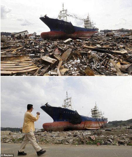 房子仍在，船以及周围的垃圾和毁坏的建筑已经消失在人们的视线中。海啸发生后，这艘船成为灾难的一个标志