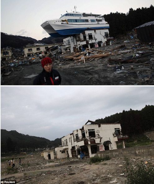 房子仍在，船以及周围的垃圾和毁坏的建筑已经消失在人们的视线中。海啸发生后，这艘船成为灾难的一个标志