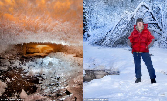 自然光：奥维琴尼科夫(右)说，光被冰过滤，形成惊人的色彩和视觉效果。