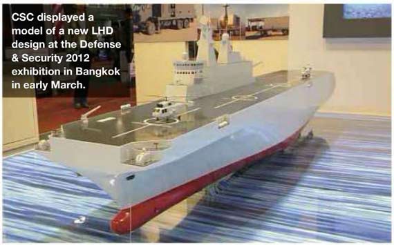 2012泰国曼谷防务展期间，中国公司展出的新型直升机船坞登陆舰模型。（简氏配图）