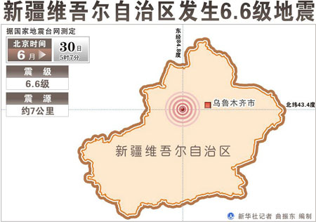 中国新疆地震　けが人24人に