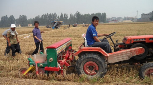 4種の農業機械が一斉に出動して夏の刈り入れと種まきをする高青県