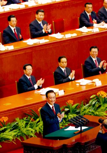 第12期全国人民代表大会（全人代）第1回会議が5日、北京で開かれ、国務院の温家宝総理が政府活動報告を行った。