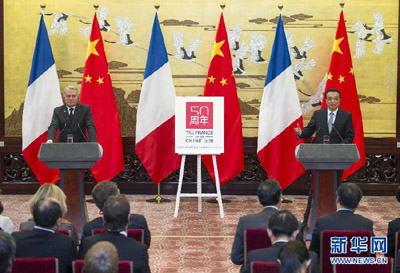 李首相とフランス首相、中・仏協力重点分野で一致
