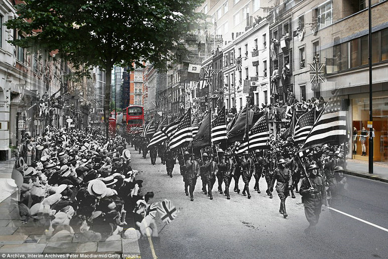 1918年，美国军队通过伦敦的斯隆街。