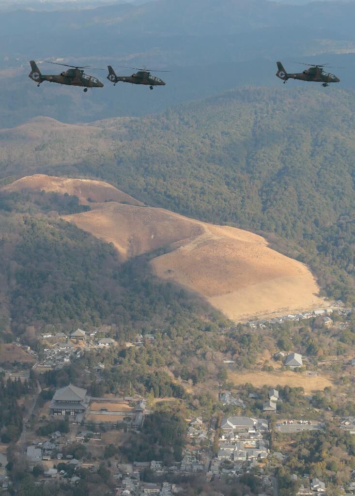 日本武直机群高调展示新年首飞