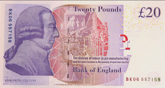 20ポンド……英国の経済学者、アダム・スミス