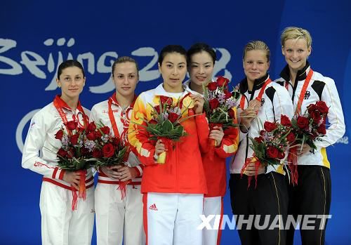 Го Цзинцзин и У Минься удалось завоевать золотую медаль в женских соревнованиях по синхронным прыжкам в воду с 3-метрового трамплина