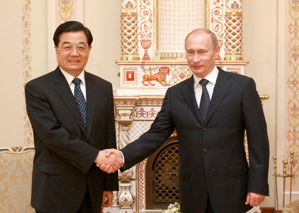 Встреча председателя Китая Ху Цзиньтао с премьер-министром России Владимиром Путиным