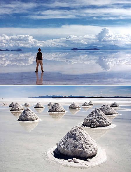 Пустыня Уюни в Боливии –высохшее соляное озеро