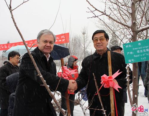 Церемония пересадки китайско-таджикистанских абрикосов дружбы и отмечание праздника «Навруз»