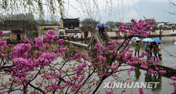 Красивые весенние пейзажи древнего села Хун в провинции Аньхой 