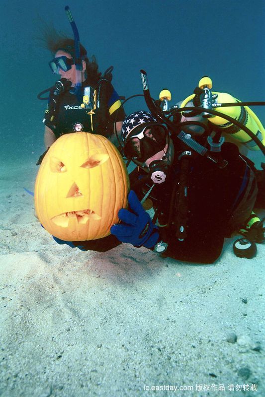 В штате Флорида США был проведен конкурс по подготовке фонарей из тыквы под водой 