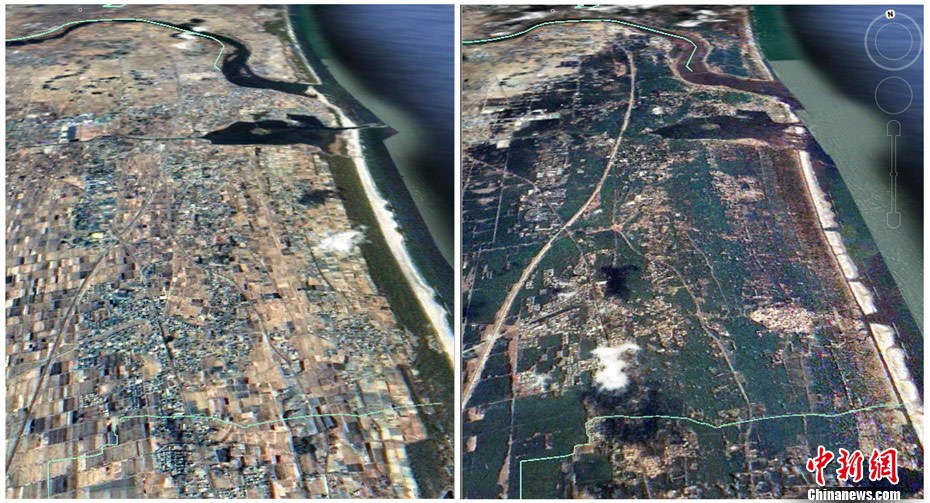 Цунами в Японии: до и после - с высоты птичьего полета 