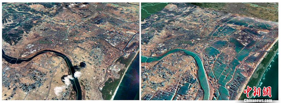 Цунами в Японии: до и после - с высоты птичьего полета 